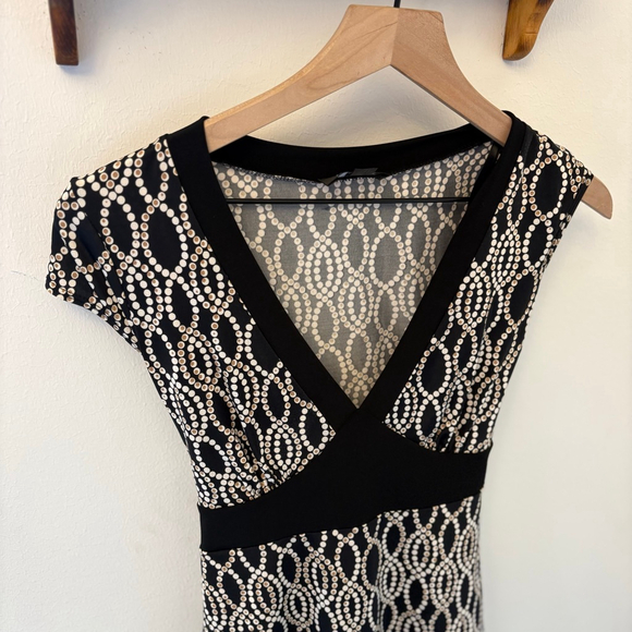 Vintage Y2K A. Byer Black V-Neck Blouse Chain Print Size Medium - Picture 2 of 7